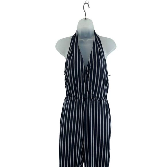 SuperFoxx Striped Navy White Halter Jumpsuit Women's Size XS Stretchy - Picture 16 of 16